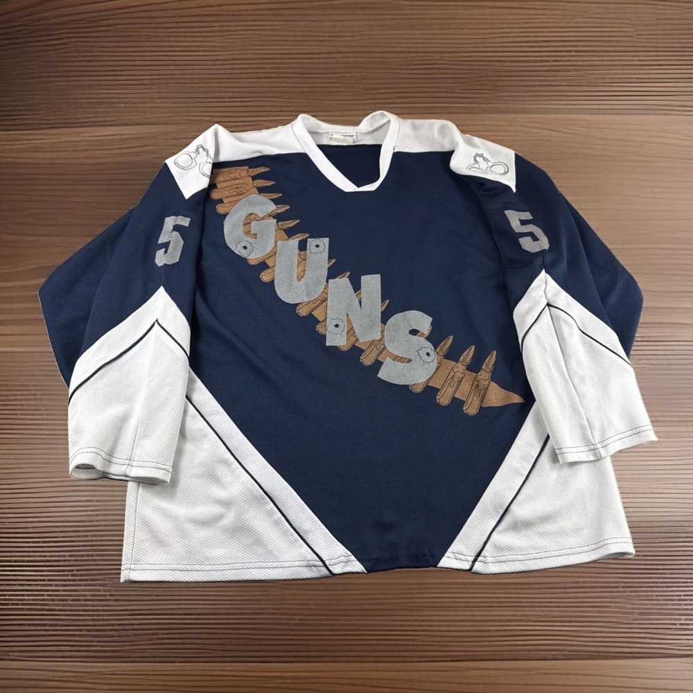 Guns Hockey Jersey Size XL Teamwork Athletic Made in USA Blue White #5 Ammo Logo